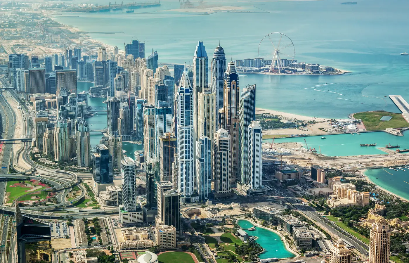 aerial view of Dubai Marina’s luxury residential towers and waterfront communities