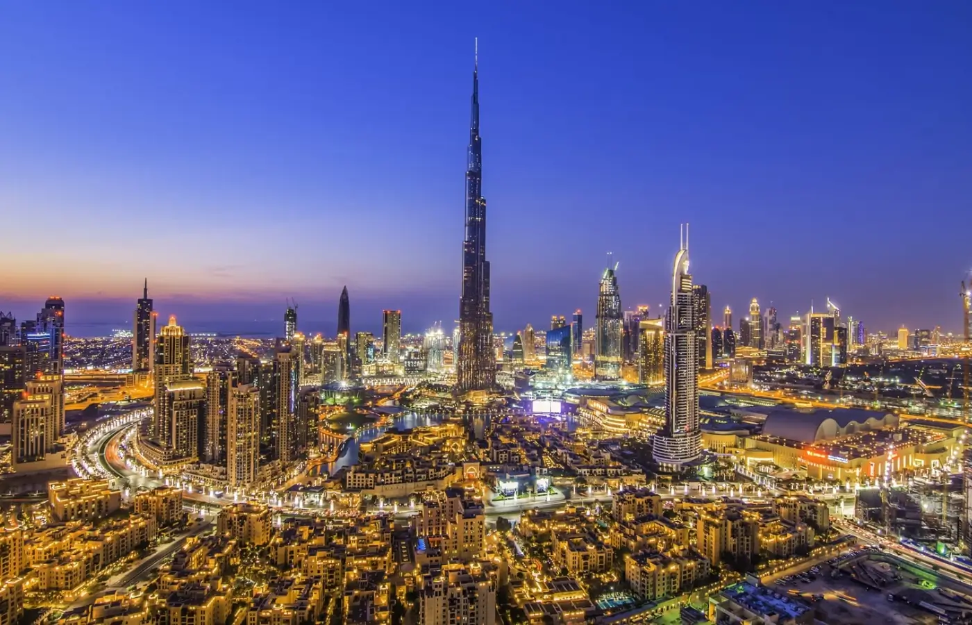 Dubai Burj Khalifa surrounded by citylights